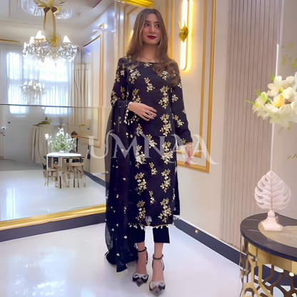 3 Piece Embroidered Chiffon Party wear Pakistani Dress | Umnaa