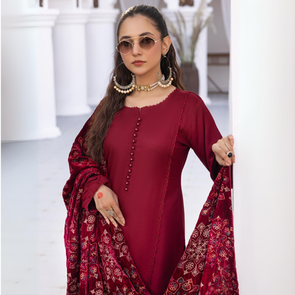 Dhanak Dress Heavily Embroidered Velvet Shawl  3 Pc Ready-to-wear by SIMRANS