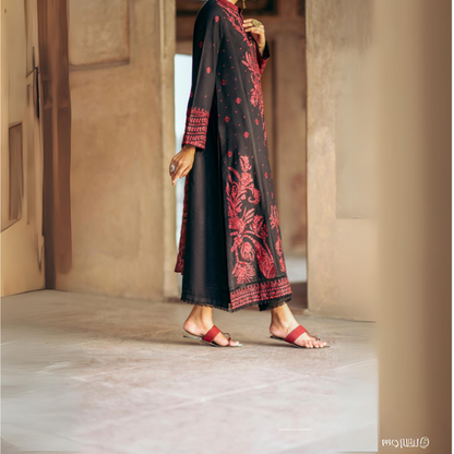 (Black) Embroidered Cotton 3 Pc Ready to Wear by Casuallite
