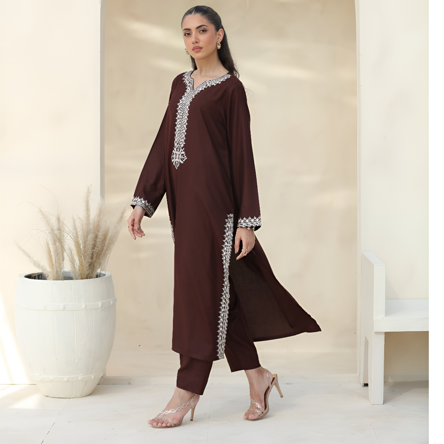 UA-28 2 Pc Embroidered Dhanak Pakistani Co-Ords Set Dress | UMNAA