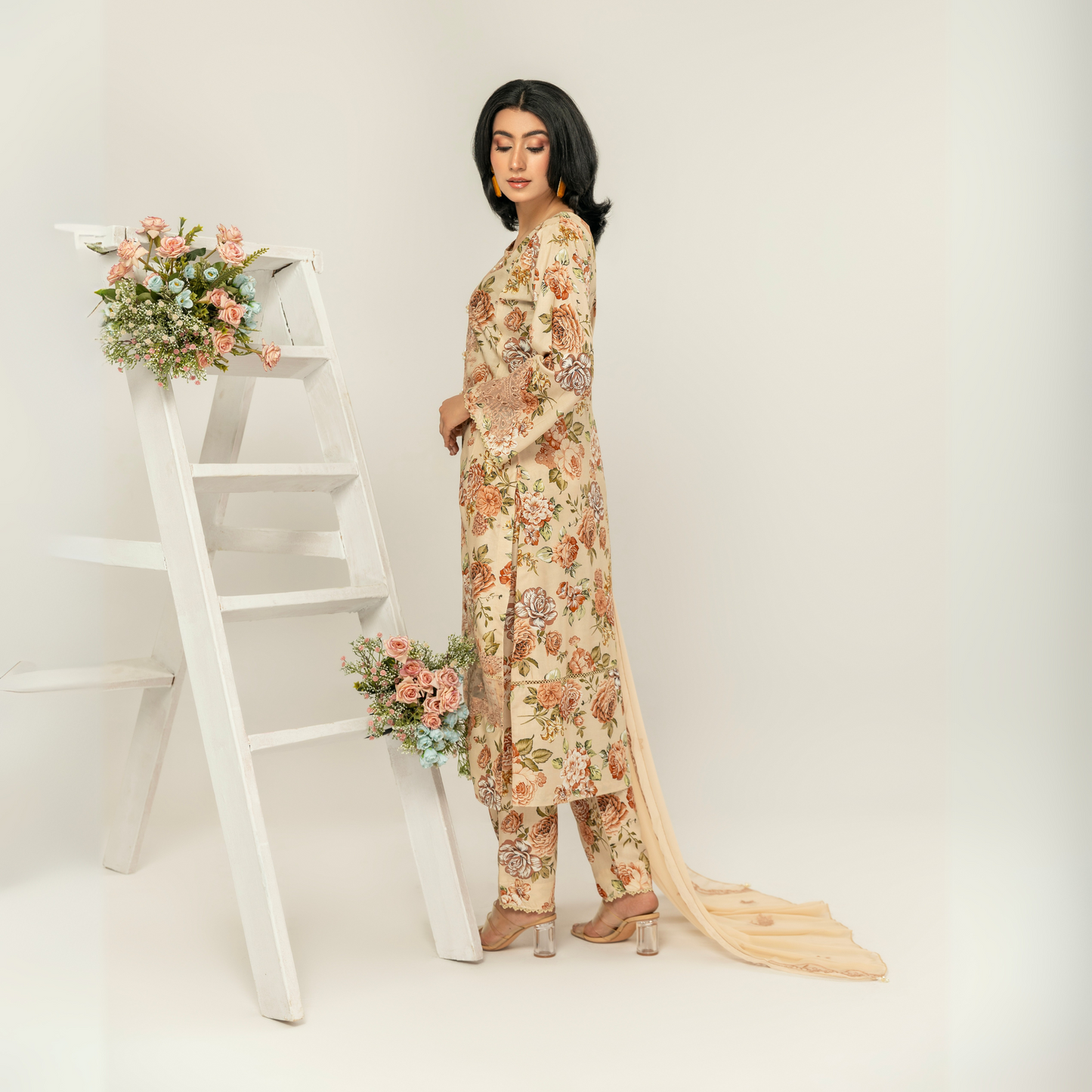 UMS-10 Floral Printed Embroidered Linen | 3 Pc | Ready-to-wear Dress - Simrans