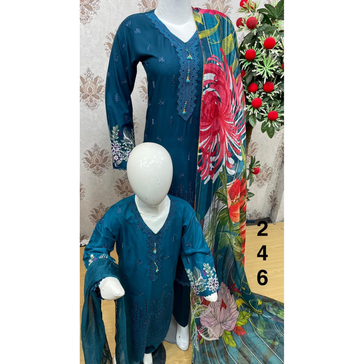 3 Pc Luxury mother daughter Embroidered Linen Collection-UMNAA