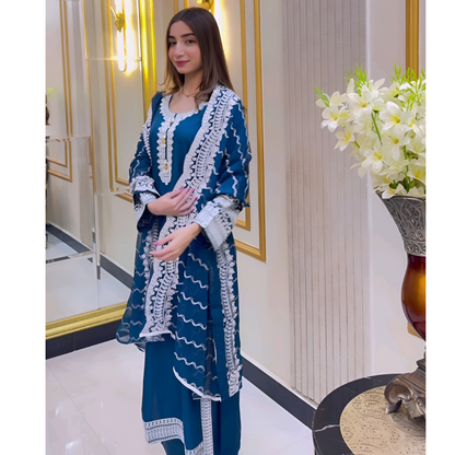 UA-47 Embroidered Linen with Chiffon Duppata Pc Dress | Ready to wear | UMNAA