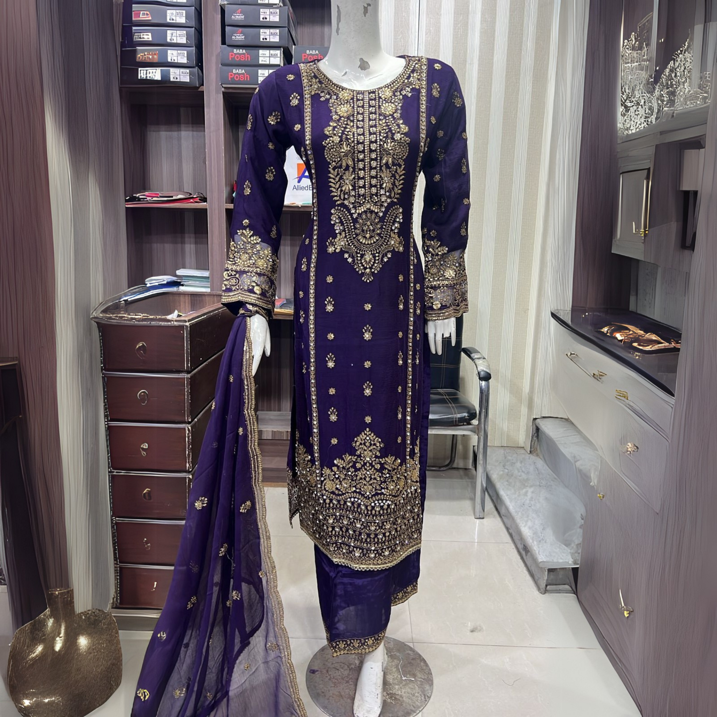 UA-48 Luxury Embroidered Chiffon Dress with Chiffon Dupatta 3 Pc |Ready to Wear| UMNAA