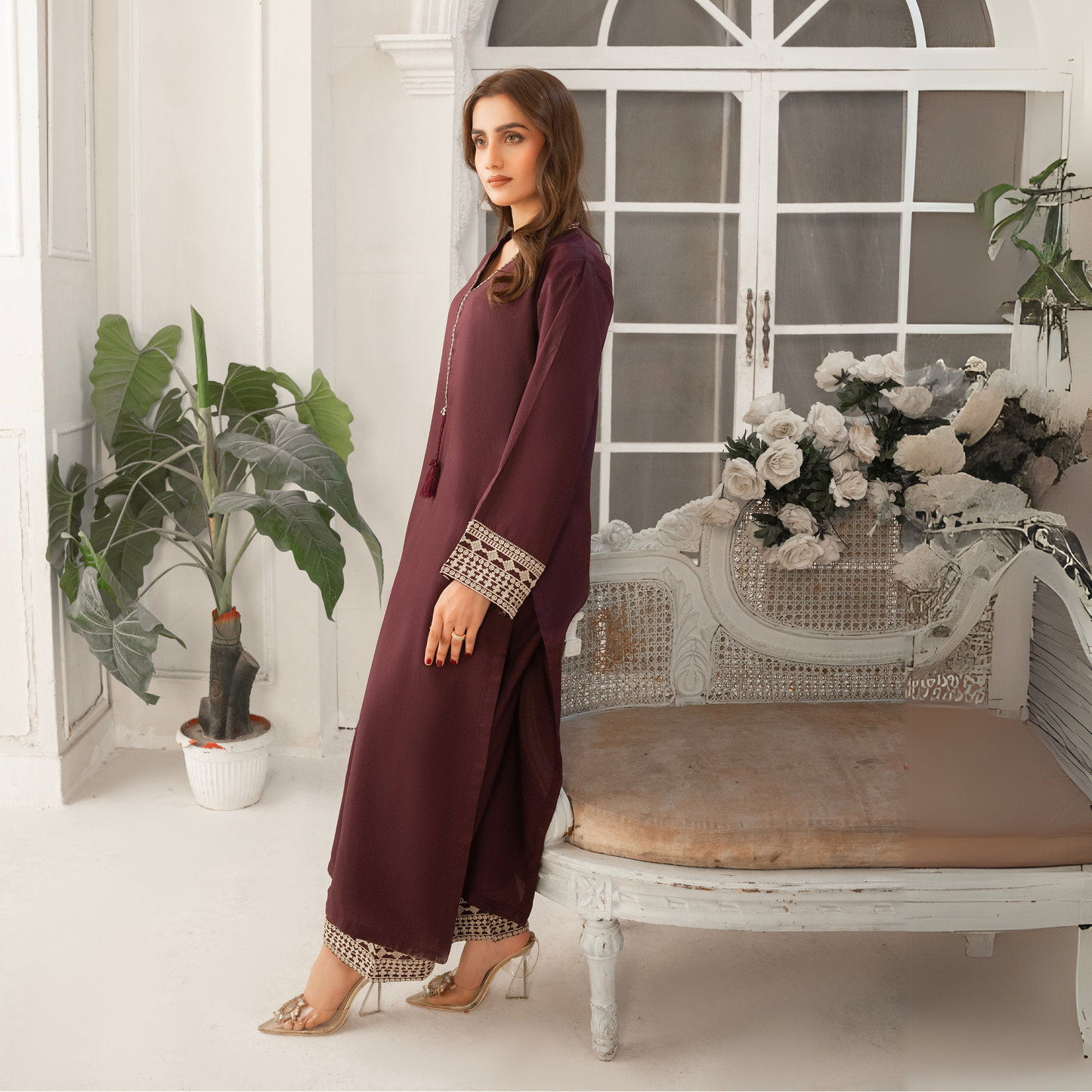 Embroidered Viscose Linen  2 Pc Pakistani Co Ord Set Dress | Ready to wear | UMNAA