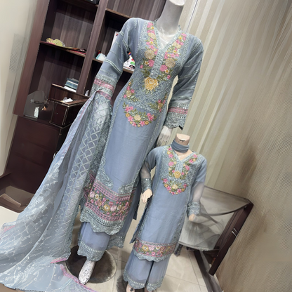 UA-52 3 Pc Luxury mother daughter Embroidered Chiffon Collection- Umnaa