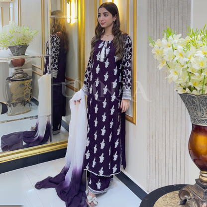 UA-57 3 Pc Luxury mother daughter Embroidered Linen Collection- Umnaa