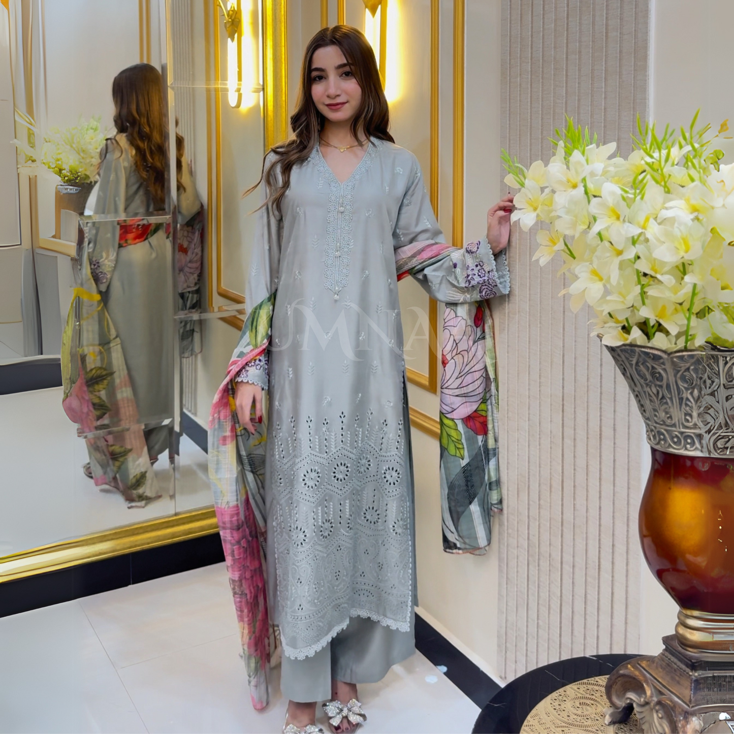 3 Pc Luxury mother daughter Embroidered Linen Collection-UMNAA
