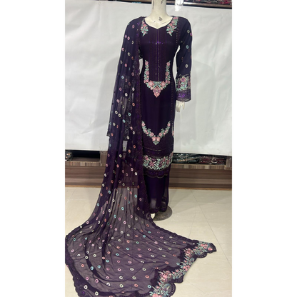 UA-65 3 Pc Luxury Embroidered Chiffon Collection- Umnaa
