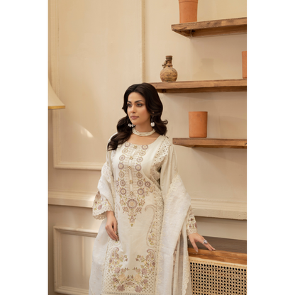 KC-1434 Embroidered Chikenkari Cambric Cotton Dress Ready to Wear 3 Pc - Karma Collection