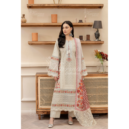 KC-1431 Embroidered Cambric Cotton Dress Ready to Wear 3 Pc - Karma Collection