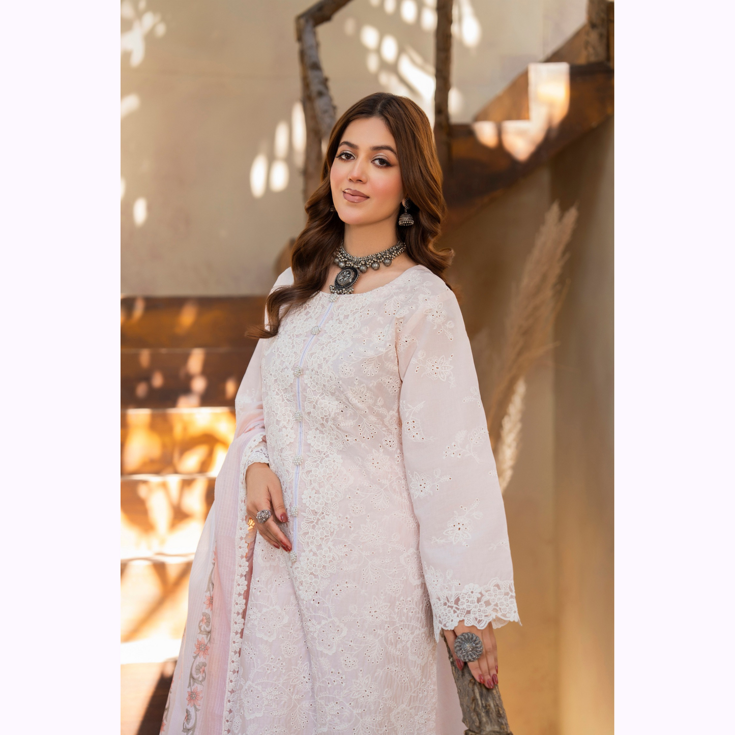 KC-1443 Embroidered Chikankari Cambric Cotton Dress Ready to Wear 3 Pc - Karma Collection