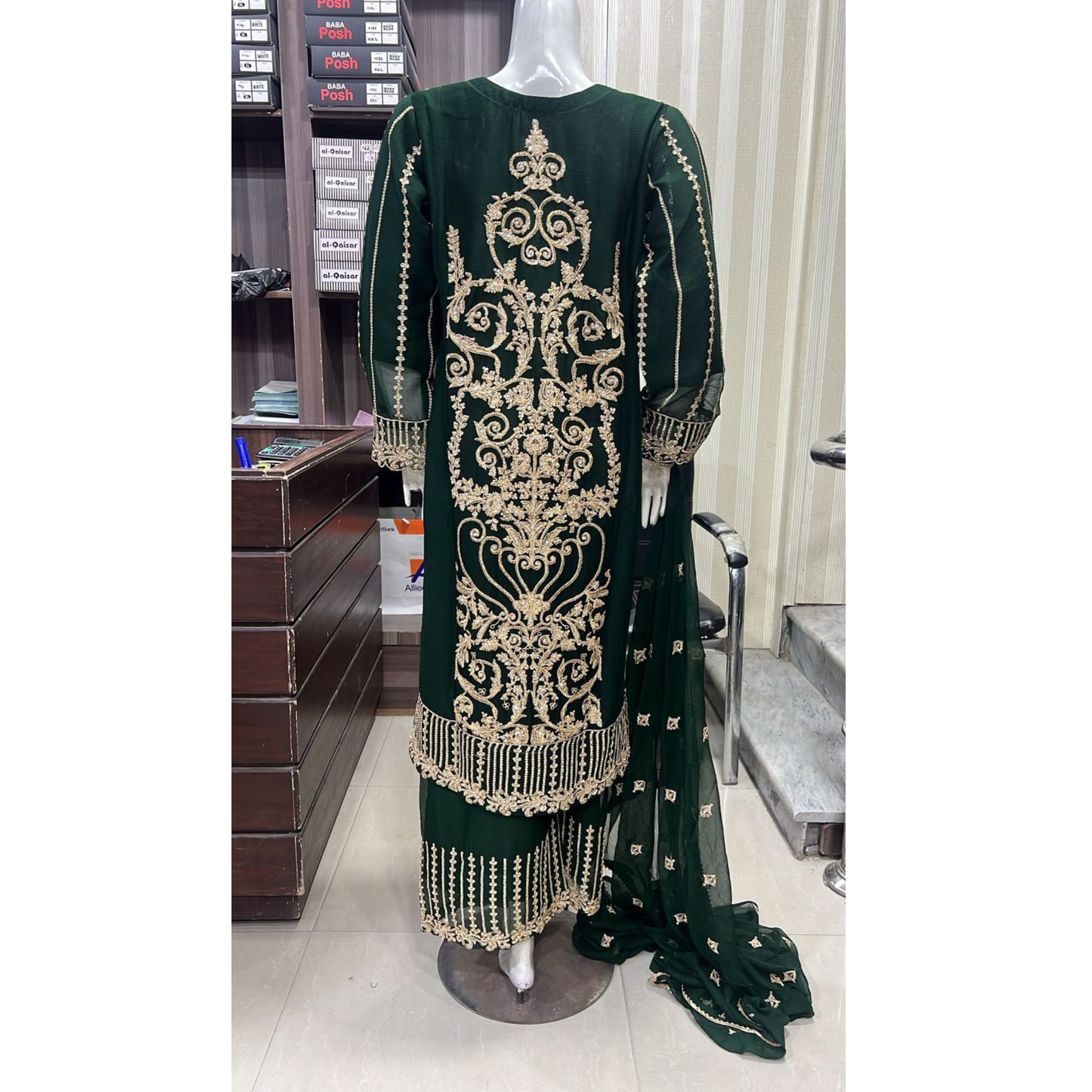 U-73 3 Pc women's Embroidered Chiffon salwar kameez Pakistani Indian fashion Traditional Womenswear Festive collection-UMNAA