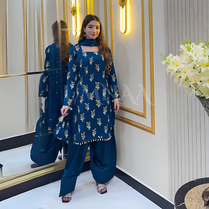 UA-79 Embroidered Chiffon Luxury Trendy Farshi Shalwar with Potli Festive Collection- Umnaa