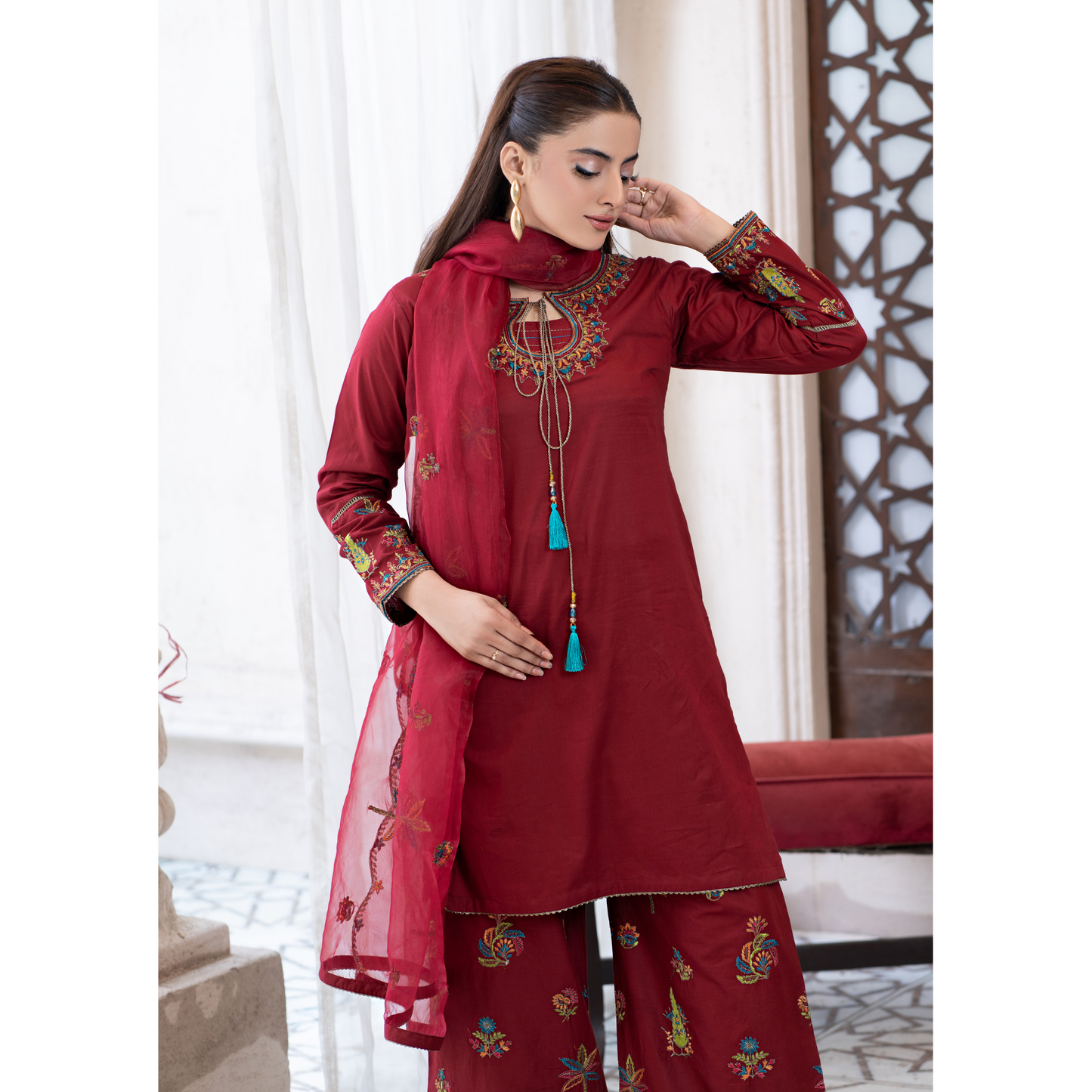 UA-93 Embroidered Cotton Farshi Shalwar Ready to Wear Collection | Umnaa