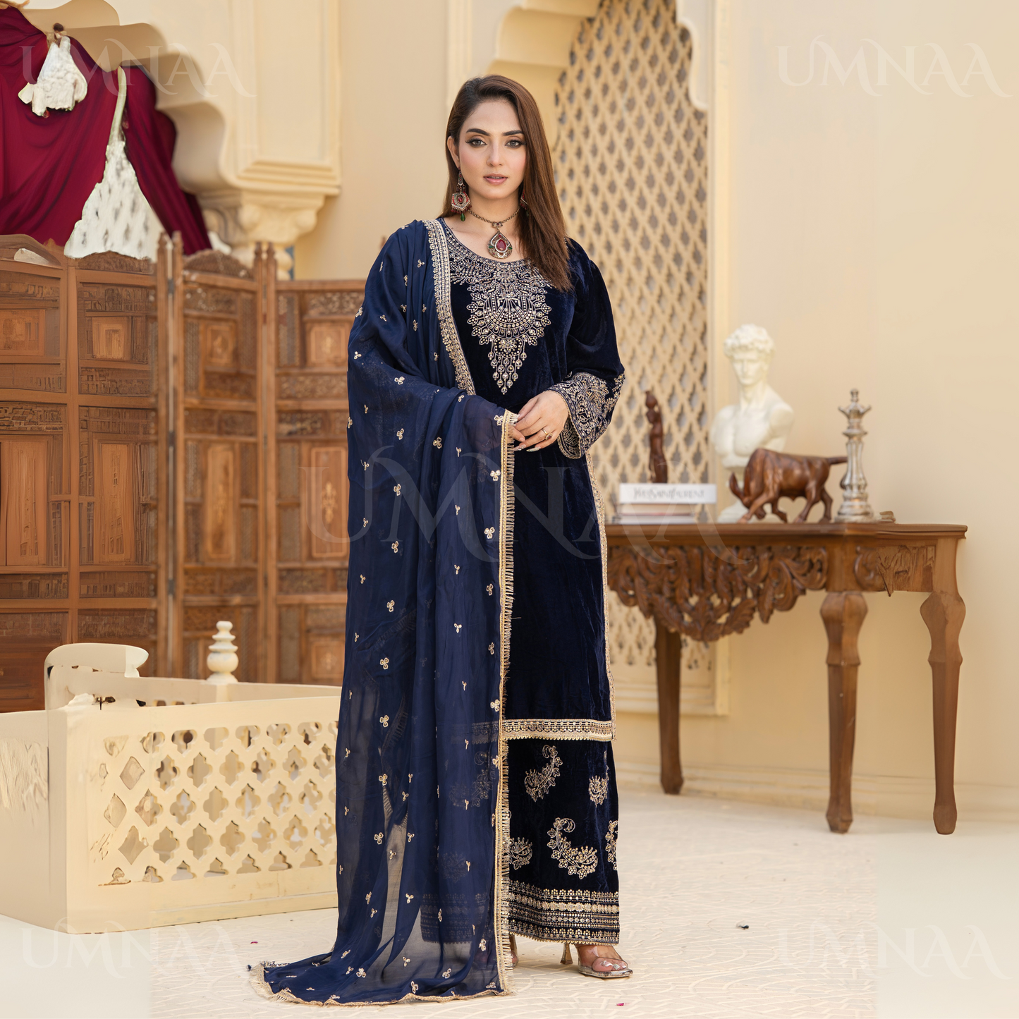 UA-112 Luxury Embroidered Velvet  Ready to Wear Winter Collection by Umnaa