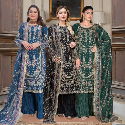UA-115 Luxury Embroidered Festive Chiffon Collection | Ready to Wear | Umnaa