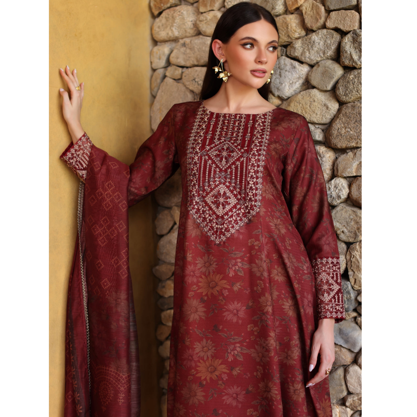 UA-138 Embroidered Printed khaddar Collection by Umnaa | Ready to Wear | Asian Clothes