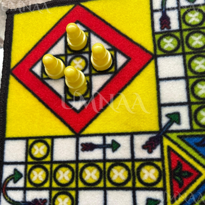 Ludo Carpet Mat – Soft Foldable Ludo Game Rug with 2 Dice & Full Token Set | Large Floor Ludo Board