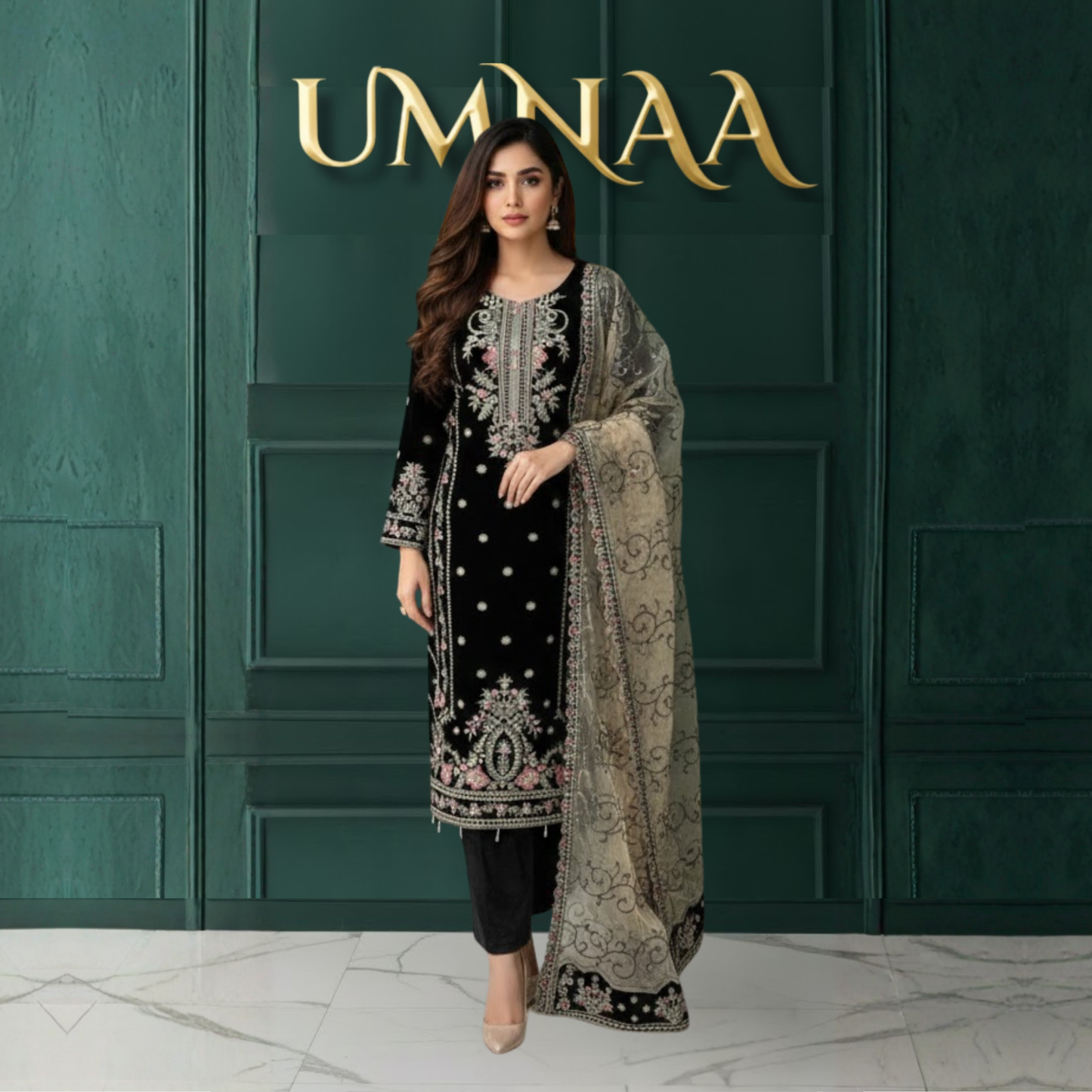 UA-150 Embroidered Luxury Velvet Collection by Umnaa | Asian clothes