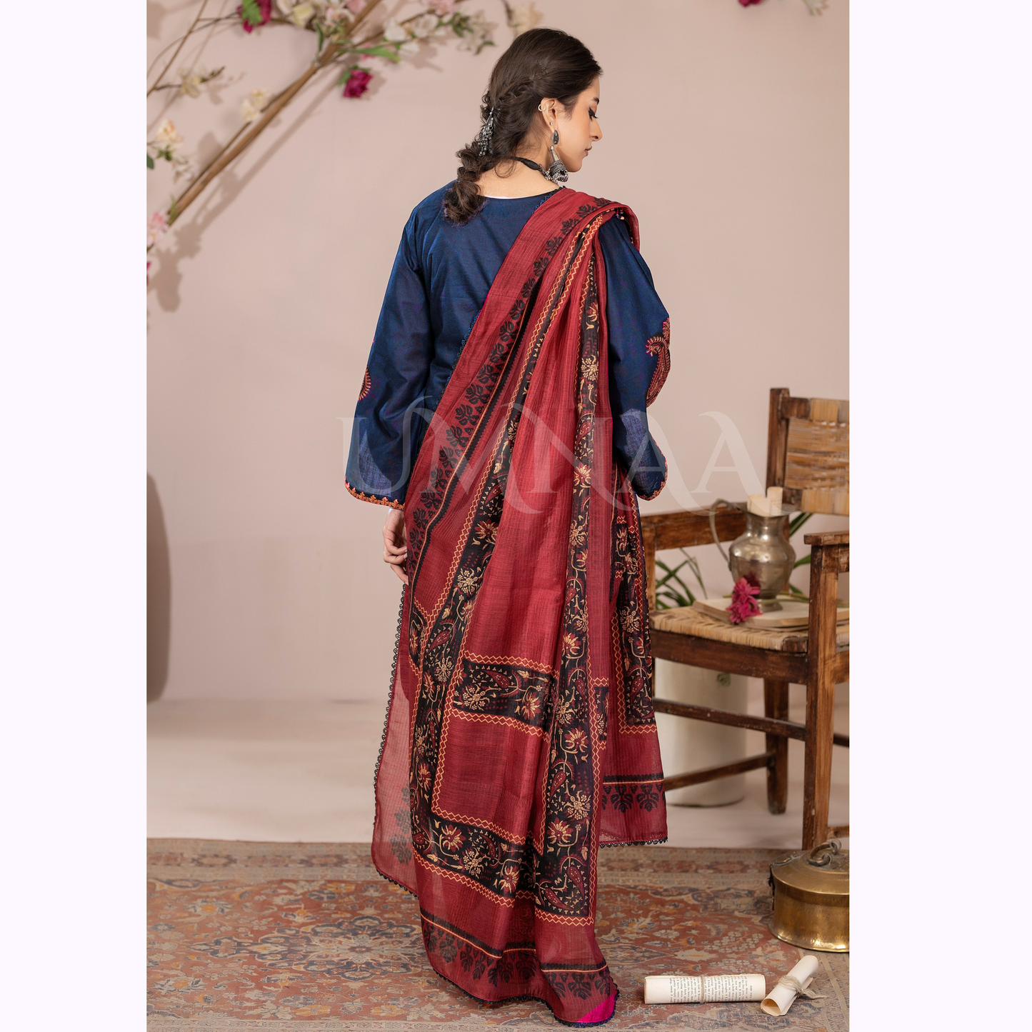 UA-155 Embroidered Slub Linen Farshi Shalwar Collection | Ready by Wear | Pakistani Dress Asian Clothes Umnaa