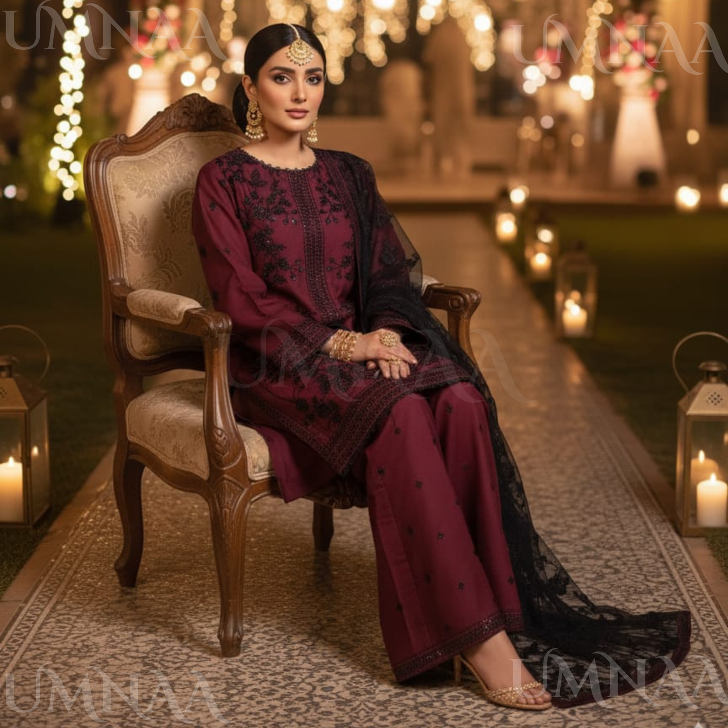 UA-158 Embroidered Slub Linen Farshi Shalwar dress by umnaa