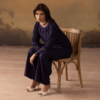 UMS-50 "Luxkari" Linen Chikenkari Co-Ords 2 pc Set by Simrans