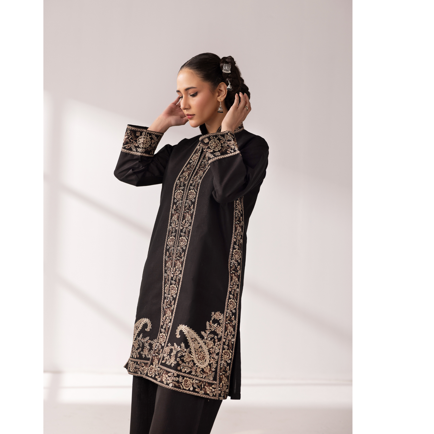 UMS-51 Maria.B inspired Embroidered Khaddar Jacket style dress with chiffon Duppatta by Simrans