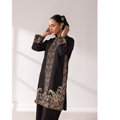 UMS-51 Maria.B inspired Embroidered Khaddar Jacket style dress with chiffon Duppatta by Simrans