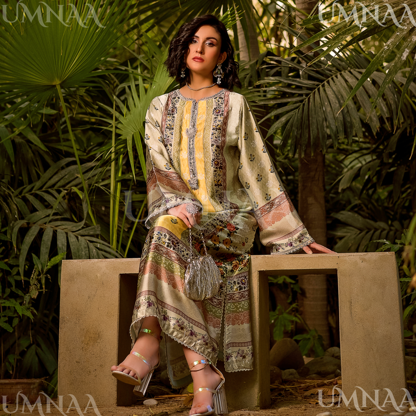 UA-160 Printed Silk kaftan Style long Maxi 1 PC  | Ready to wear | Umnaa