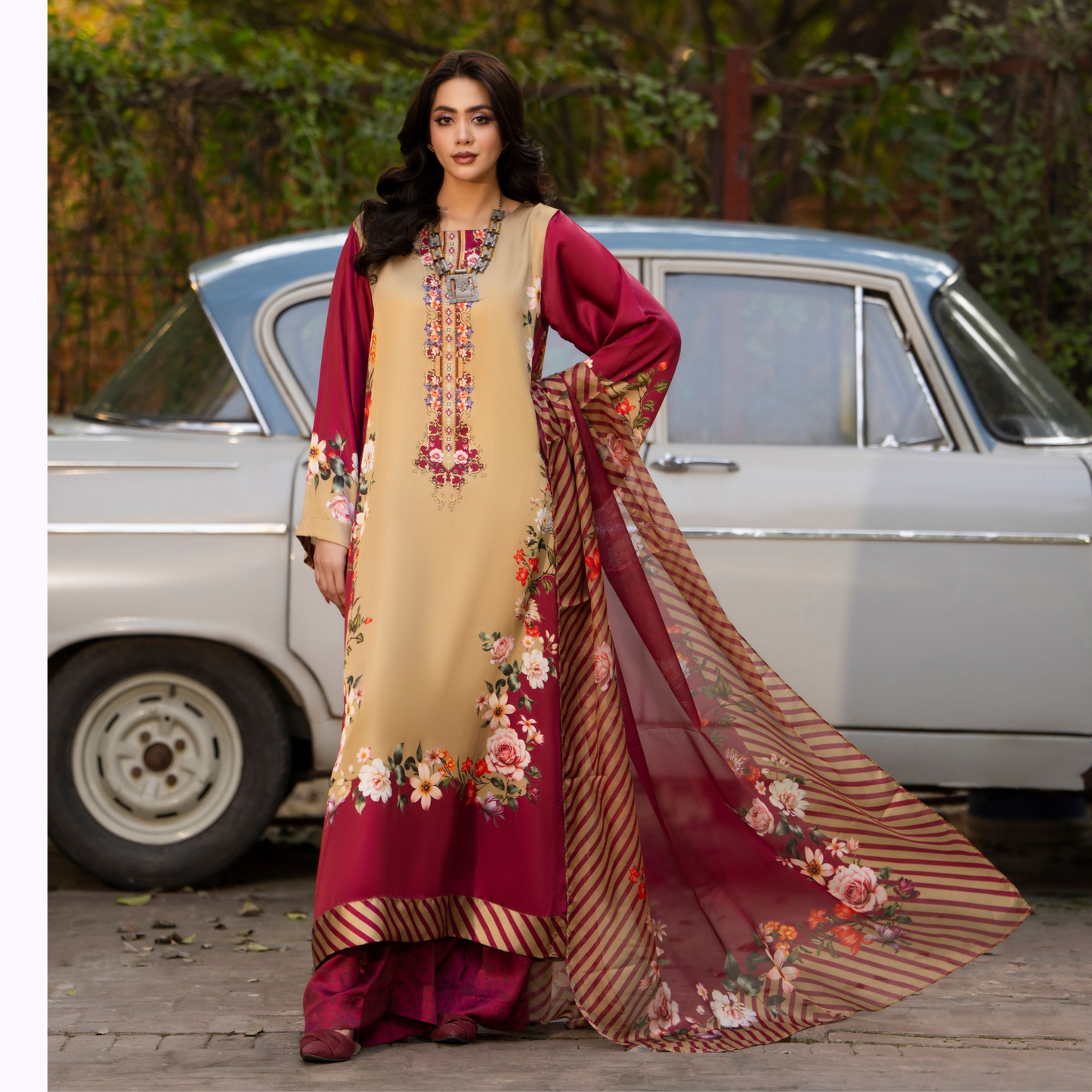 "Eliana" Embroidered Printed Shamooz Silk by Karma Collection | Asian Clothes | Eid