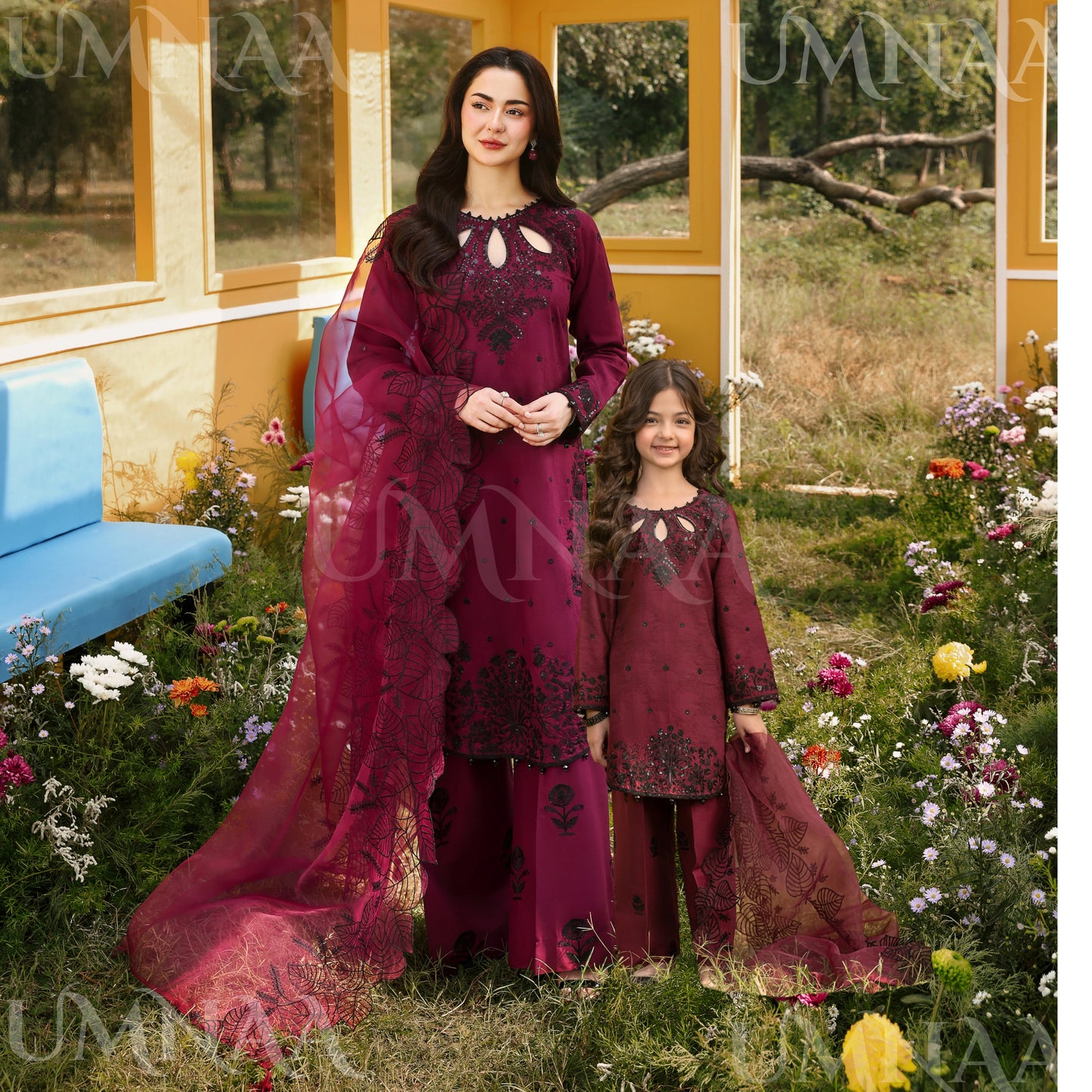 UMS-55 Janan Mother Daughter Chikenkari Jacquard Eid Edit by Simrans | Ready to Wear Asian Pakistani clothes