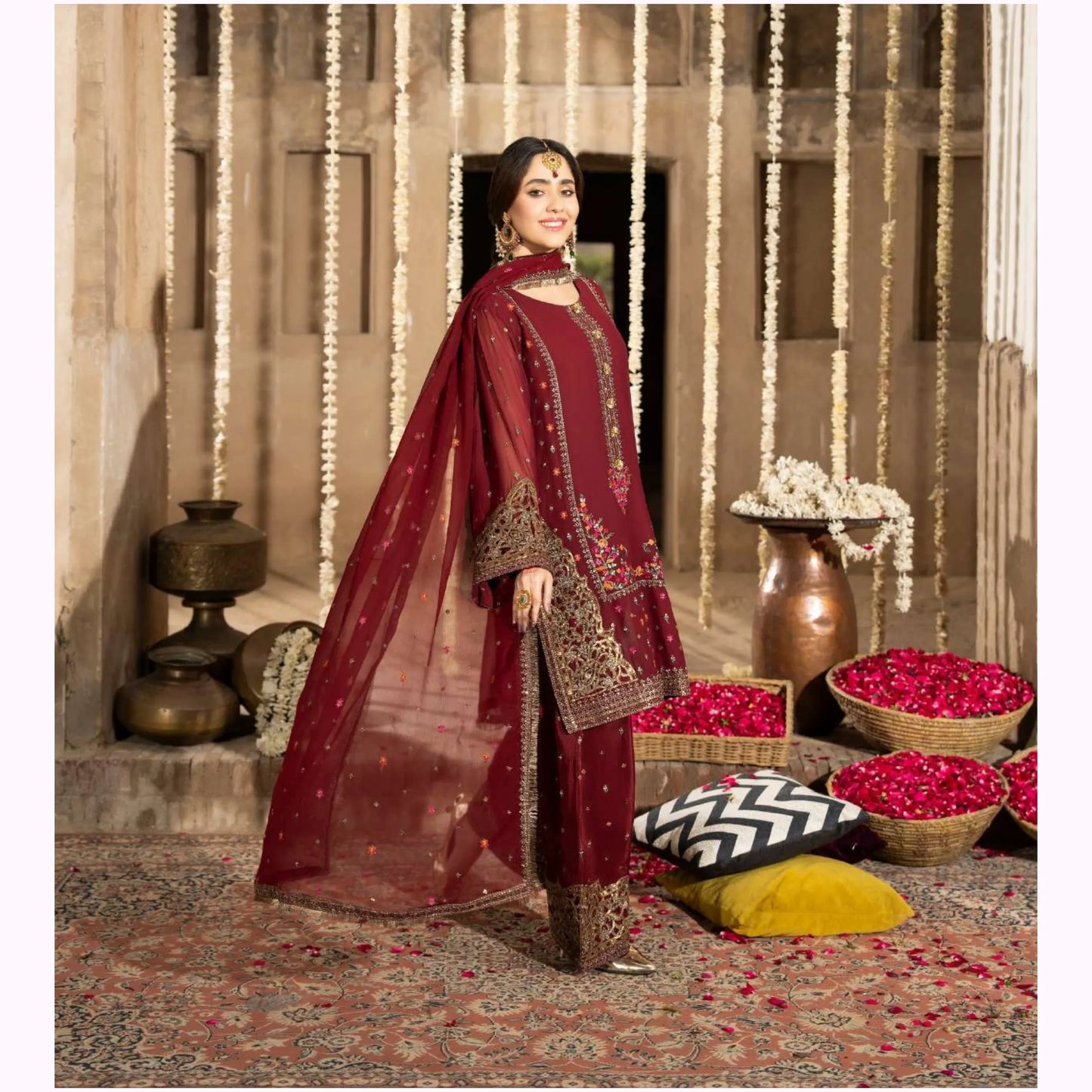 F-521 "Saj Dhaj" Embroidered Georgette Collection by Karma Collection