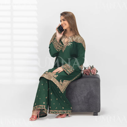 UA-187 Embroidered Cotton dress with Pockets by Umnaa | Ready to Wear | Pakistani Asian Clothes