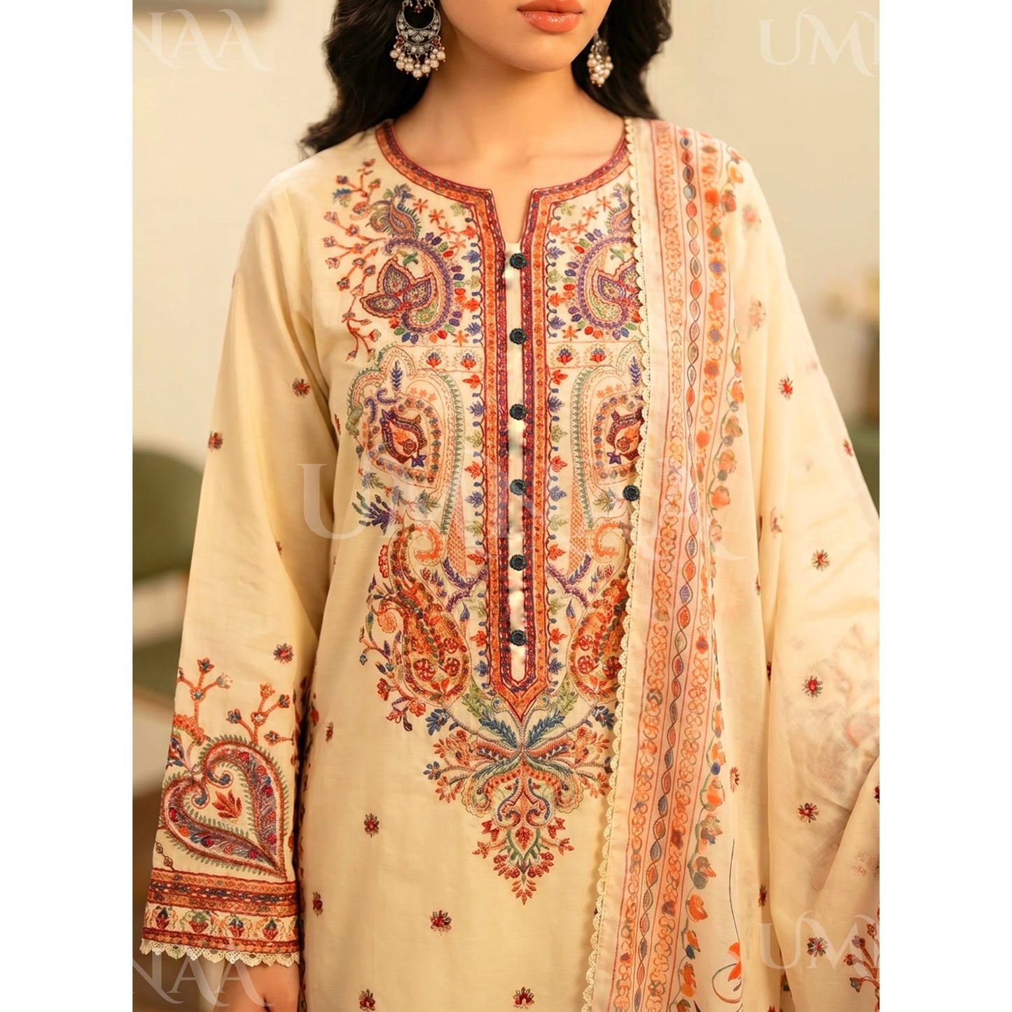 UA-188 Embroidered Cotton dress by Umnaa | Ready to Wear | Pakistani Asian Clothes