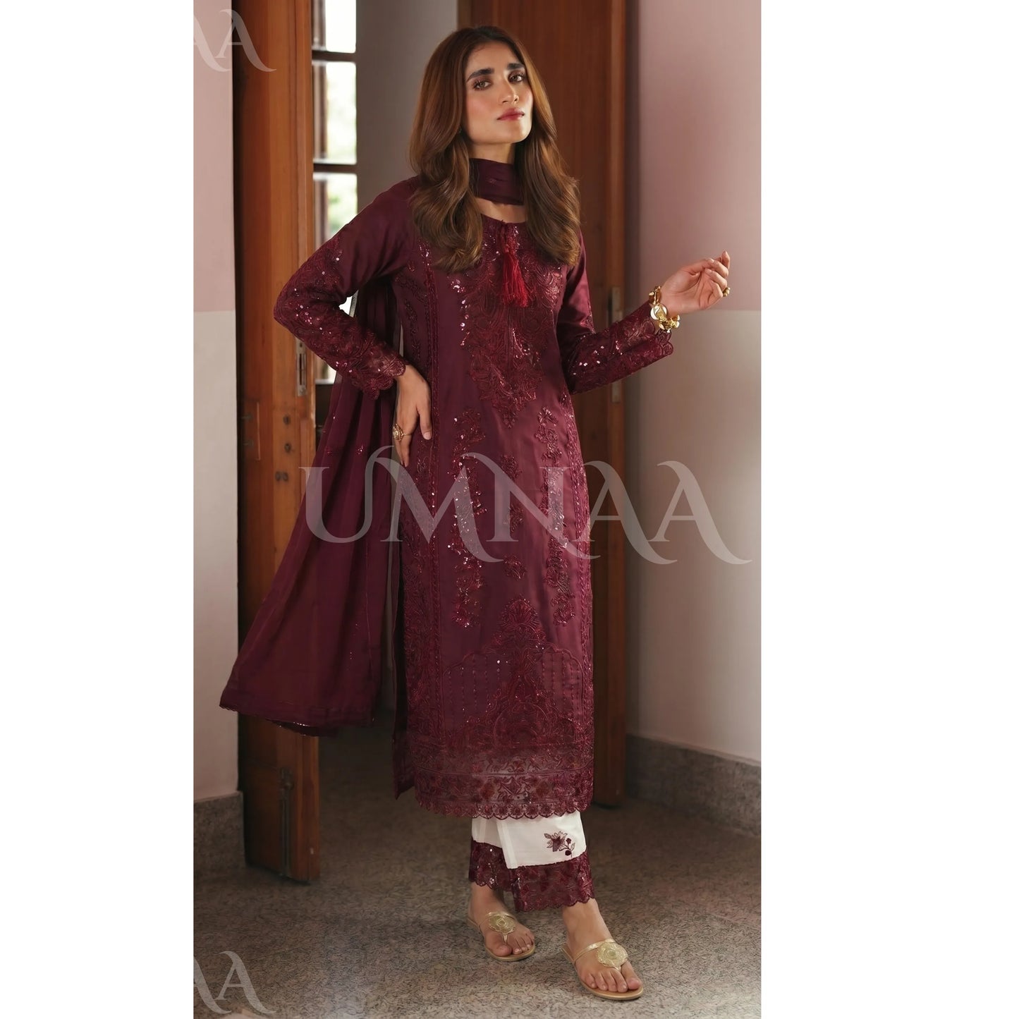UA-192 festive Embroidered Cotton Collection with Chiffon Duppatta | Ready to Wear | Asian clothes