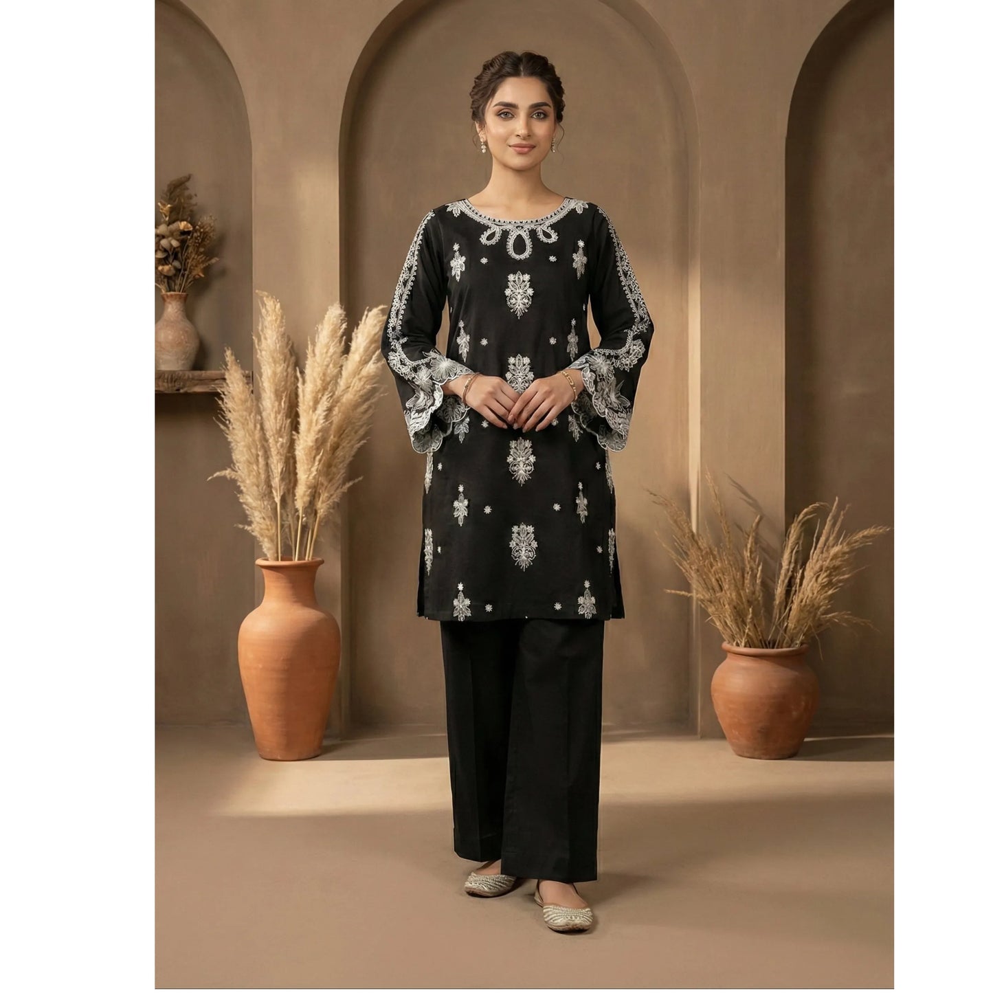 UA-196 Embroidered Cotton Lawn Co-Ords Set by Umnaa Ready to Wear Pakistani Asian casual Modest clothes