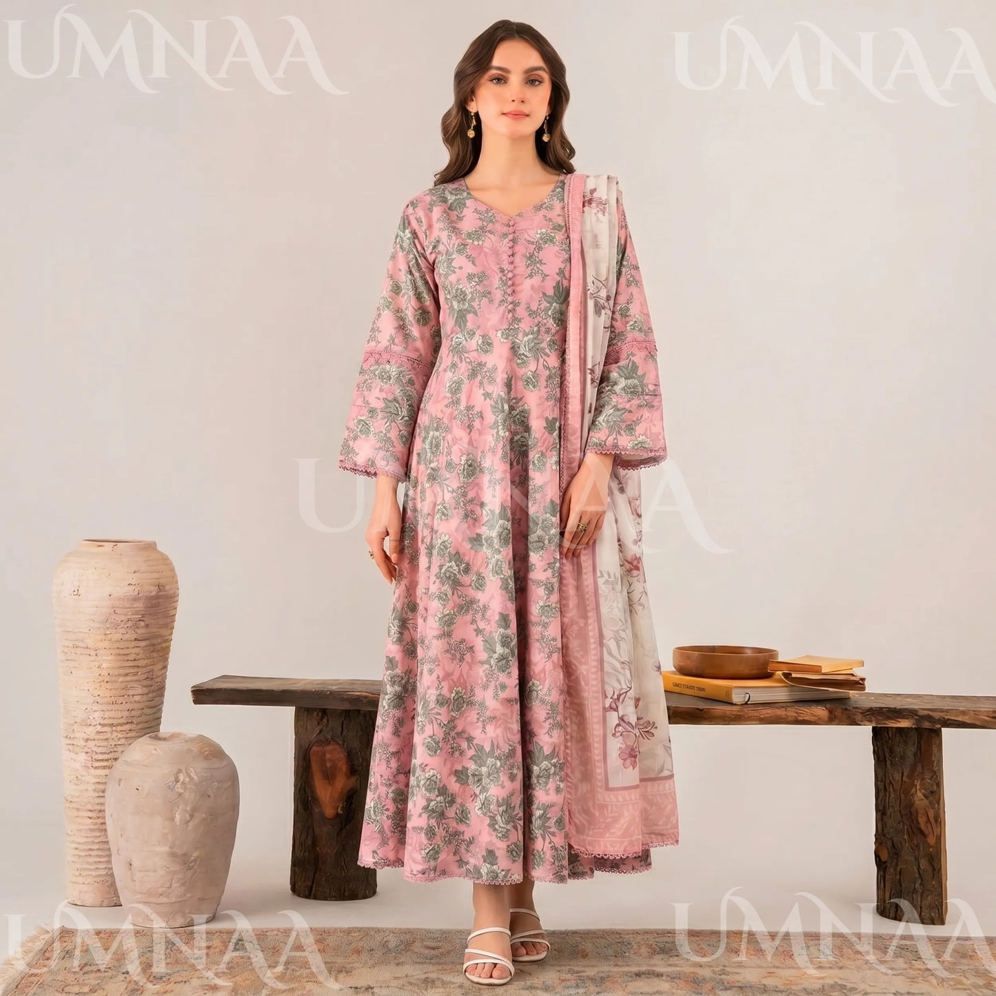UA-197 Printed Poly Lawn frock 3 Pc Collection Ready to Wear Pakistani Asian clothes