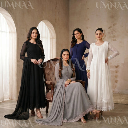 UA-204 Luxury Embroidered Chiffon Frock Collection 3 Pc | Ready to Wear | Umnaa