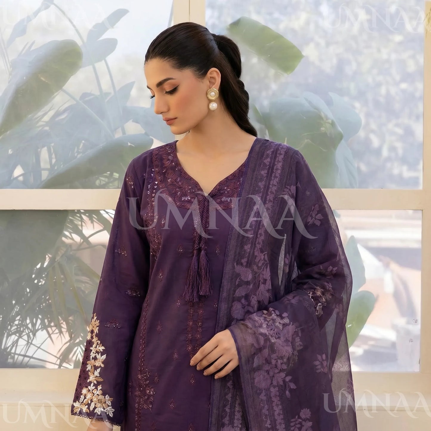 UA-209 Embroidered Cambric Cotton Collection by Umnaa | Ready to Wear Pakistani Asian clothes