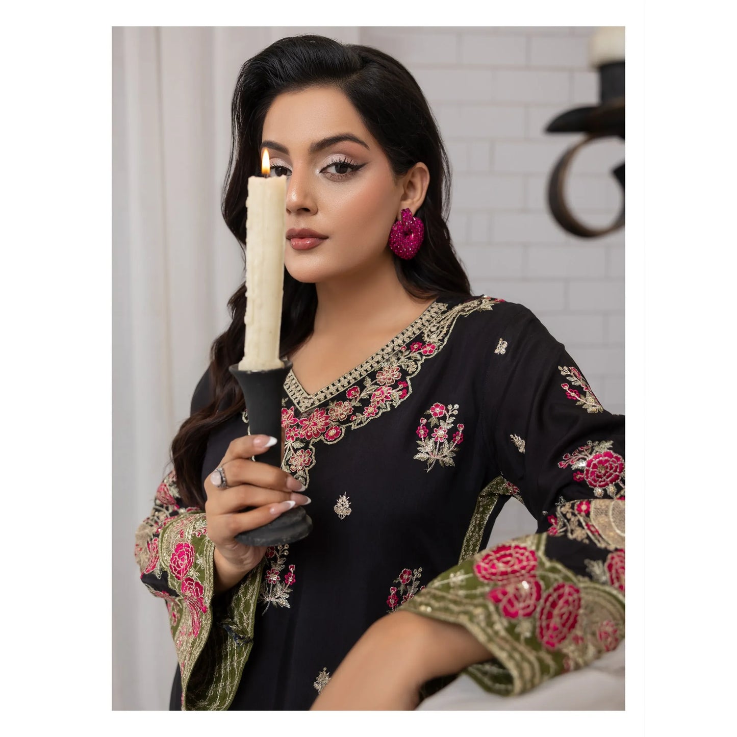 UTT-23 Embroidered Viscose Linen Kaftan Style 2 Piece Co Ord Set Collection by Traditional Thread