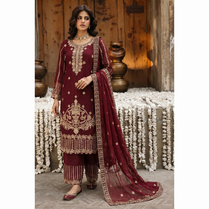 U-73 3 Pc women's Embroidered Chiffon salwar kameez Pakistani Indian fashion Traditional Womenswear Festive collection-UMNAA