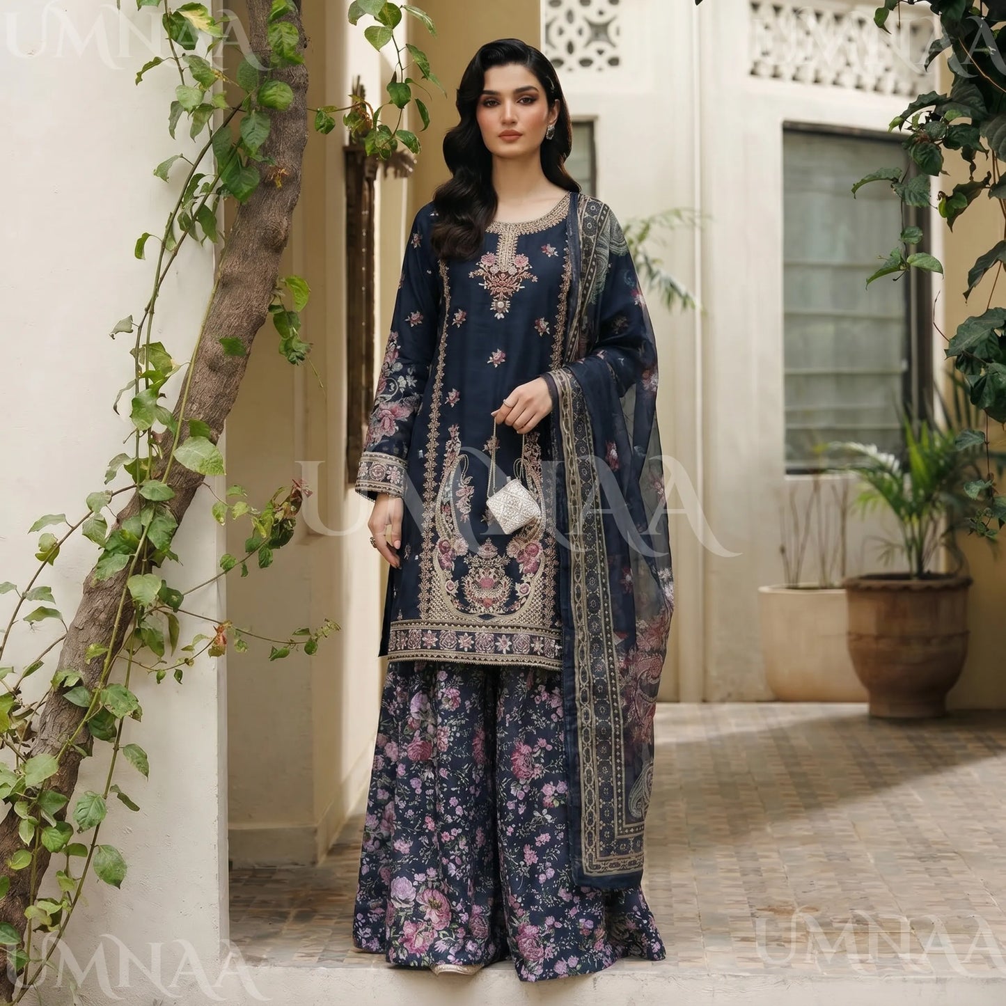 UA-211 Embroidered Viscose with Cotton Silk Sharara collection by Ready to Wear Pakistani Asian clothes