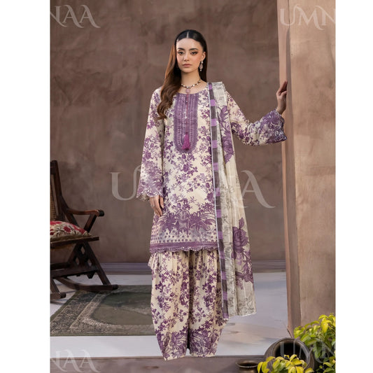 UA-212 Embroidered Printed Slub Poly Lawn Farshi Shalwar Collection by Umnaa | Ready to Wear Pakistani Asian Clothing