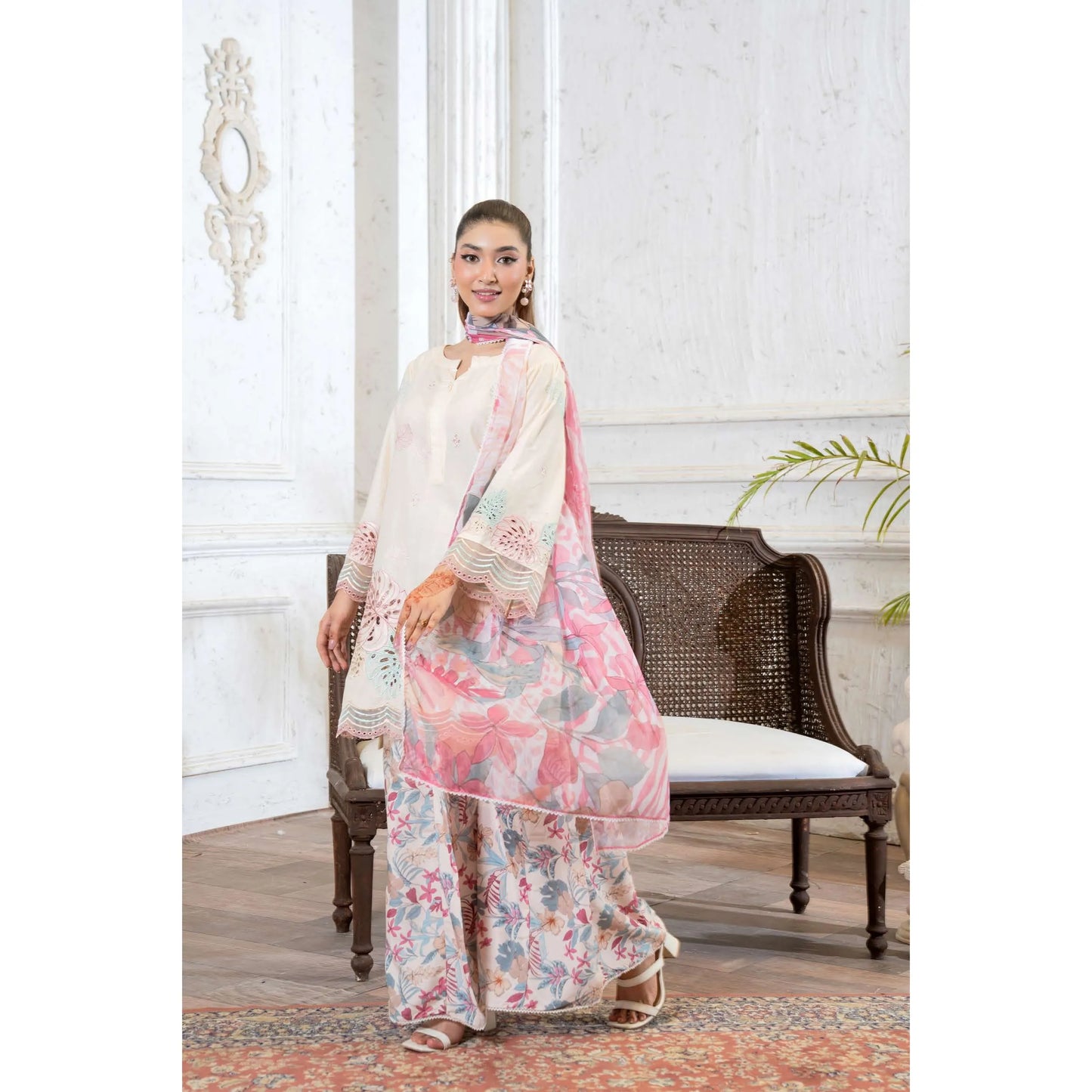 UMRZ-61 "Riwayat" by Rangz Embroidered Cotton with poly Lawn Sharara Festive collection| Ready to Wear Pakistani Asian clothes