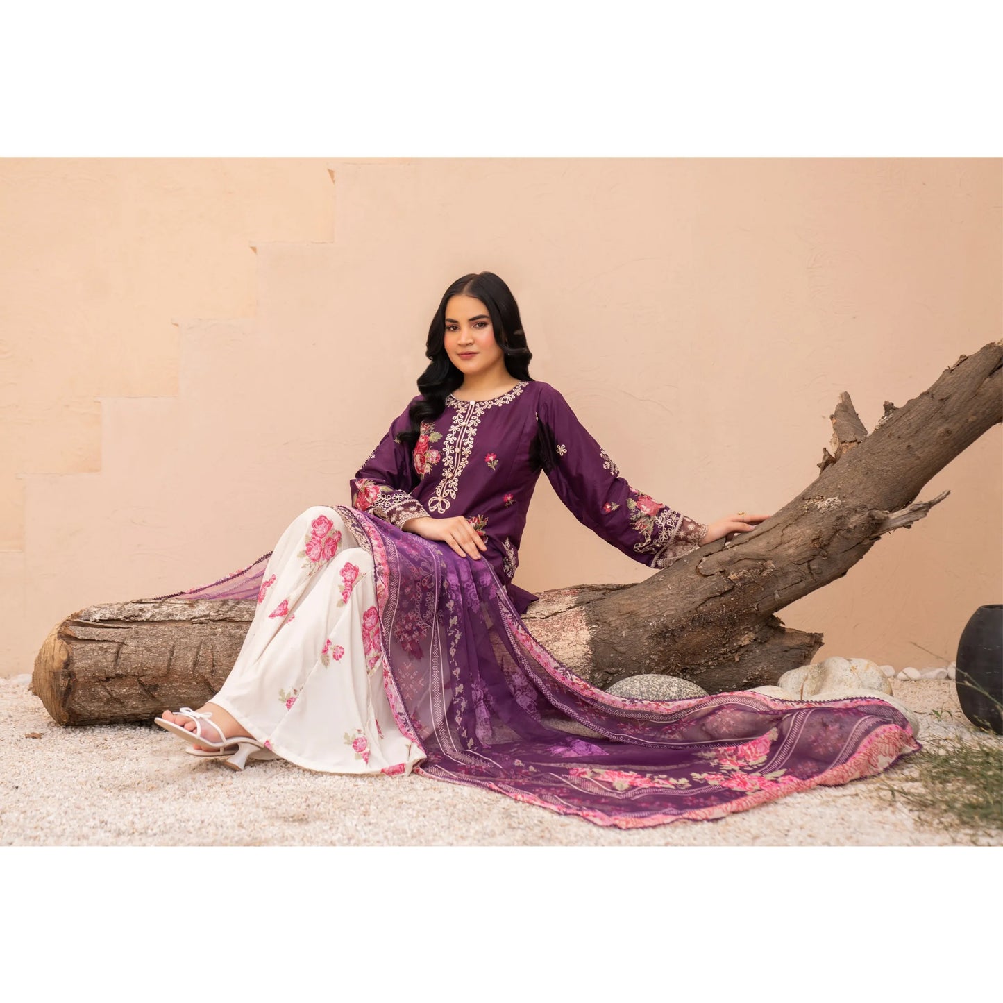 UMRZ-62 "Crimsons" by Rangz Embroidered Cotton with poly Lawn Sharara Festive collection| Ready to Wear Pakistani Asian clothes