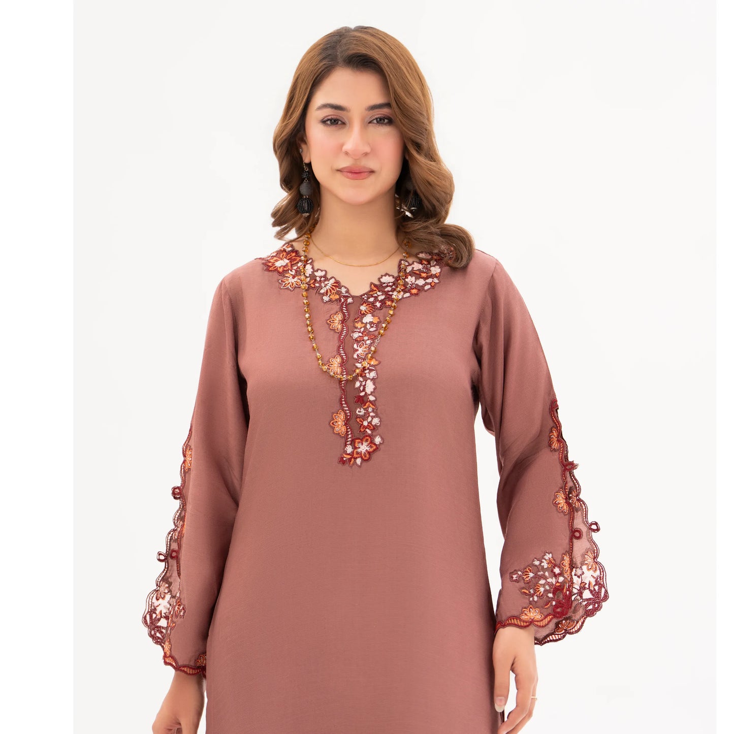 RA-32 MIDNIGHT BLOSSOM Embroidered Raw Silk Long Kaftan Style 2 Piece | Elegant Women's Festive & Formal Wear