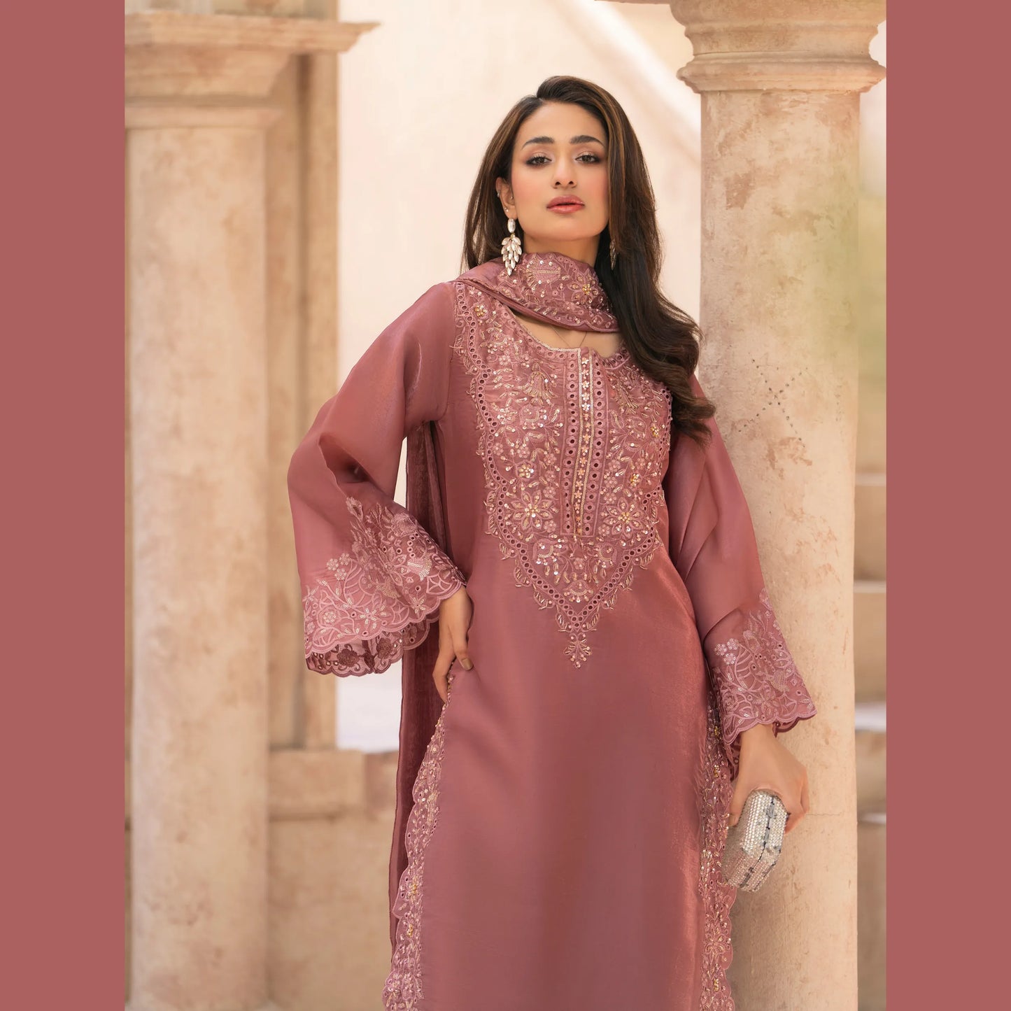 RA-36 Embroidered Sheesha Silk 3 Piece Suit | Premium Embroidered Silk Dress with Dupatta | Women's Party & Festive Wear