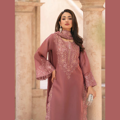 RA-36 Embroidered Sheesha Silk 3 Piece Suit | Premium Embroidered Silk Dress with Dupatta | Women's Party & Festive Wear