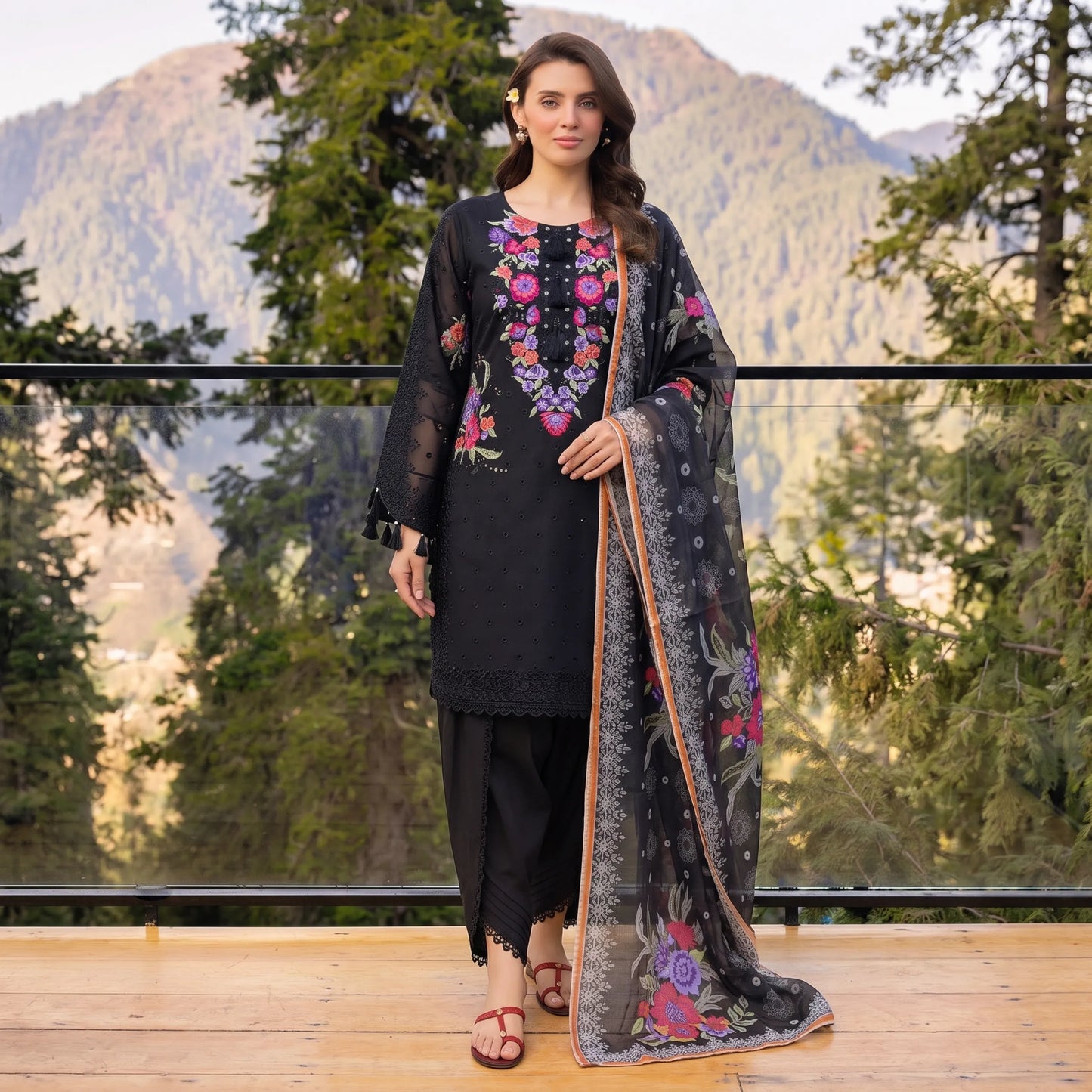 UA-223 Embroidered Cambric Cotton 3 Piece Suit | Tulip Shalwar & Printed Dupatta | Soft Summer Collection by Umnaa